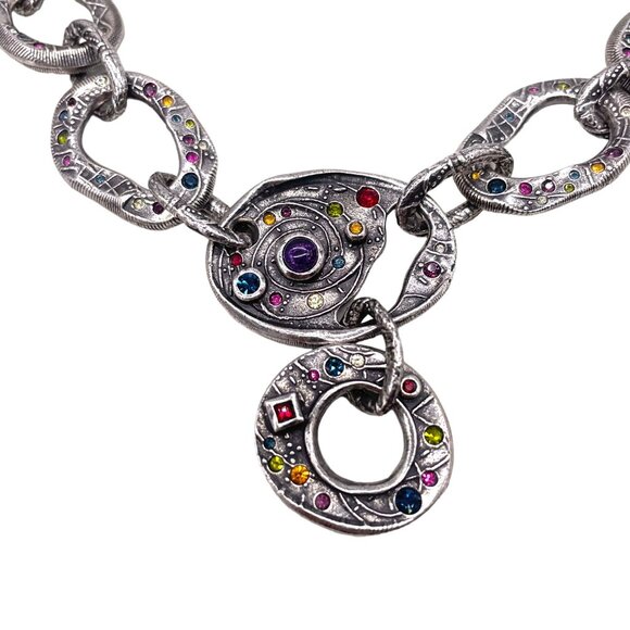 Patricia Locke Chunky Link Multi Crystal Chain Necklace RARE N229 #2 - Picture 5 of 6